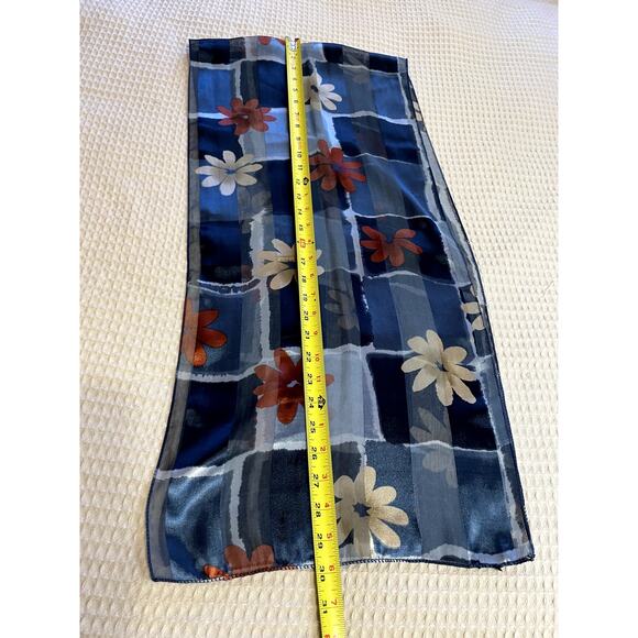 Silkey Y2K Style Blue Floral Preppy Retro Long Neck Scarf 60 inches by 14 inches - Picture 7 of 8